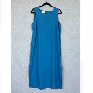 Talbots Irish Linen Blue Sleeveless Midi Dress Womens Size 16 Petite Casual READ